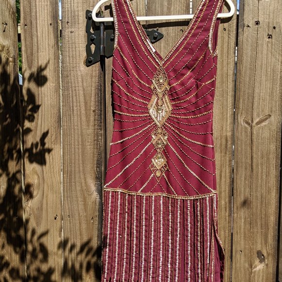 Deep Red Beaded Flapper Dress  |  Unique Vintage - Picture 3 of 4